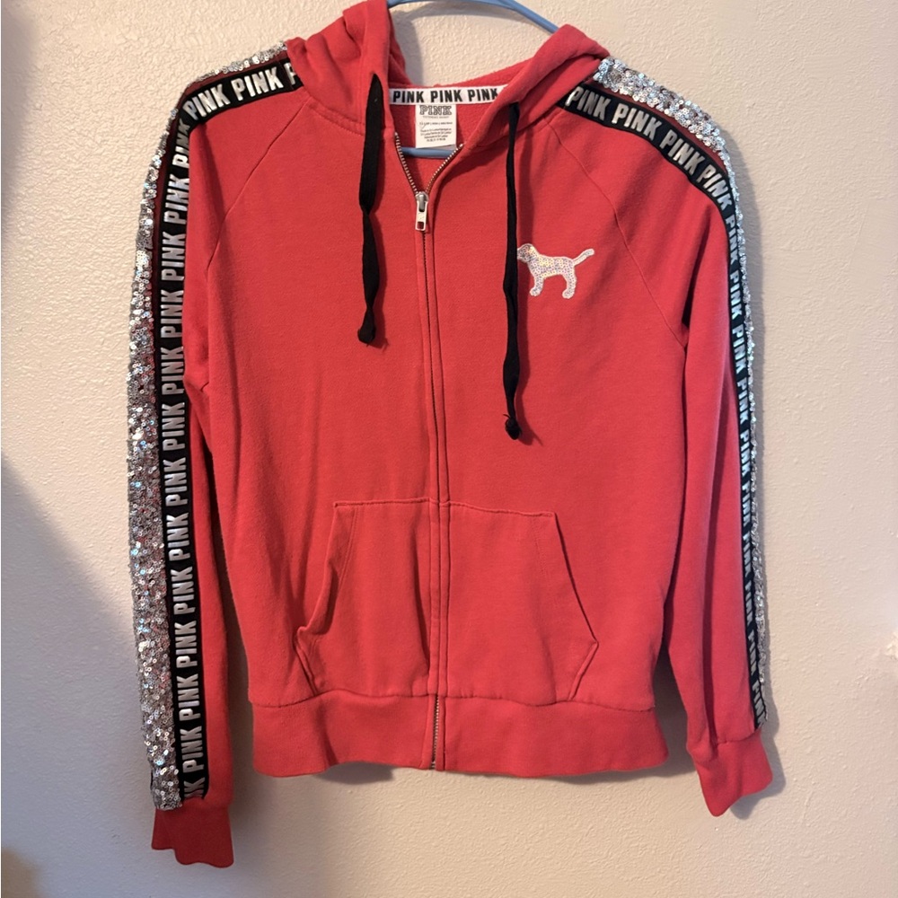 Victoria's Secret PINK Women’s Jacket - RED with silver sparkles